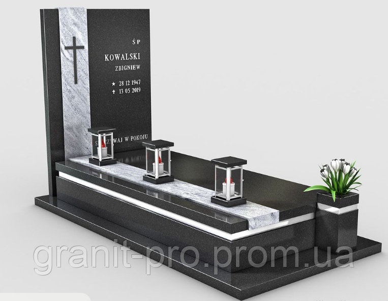 Одинарний гранітний пам ятник з габро та покостовки