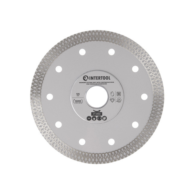 Диск відрізний алмазний, з суцільною кромкою, по керамограніту, 125 мм, 36%, 12200 об/хв INTERTOOL CT-3102