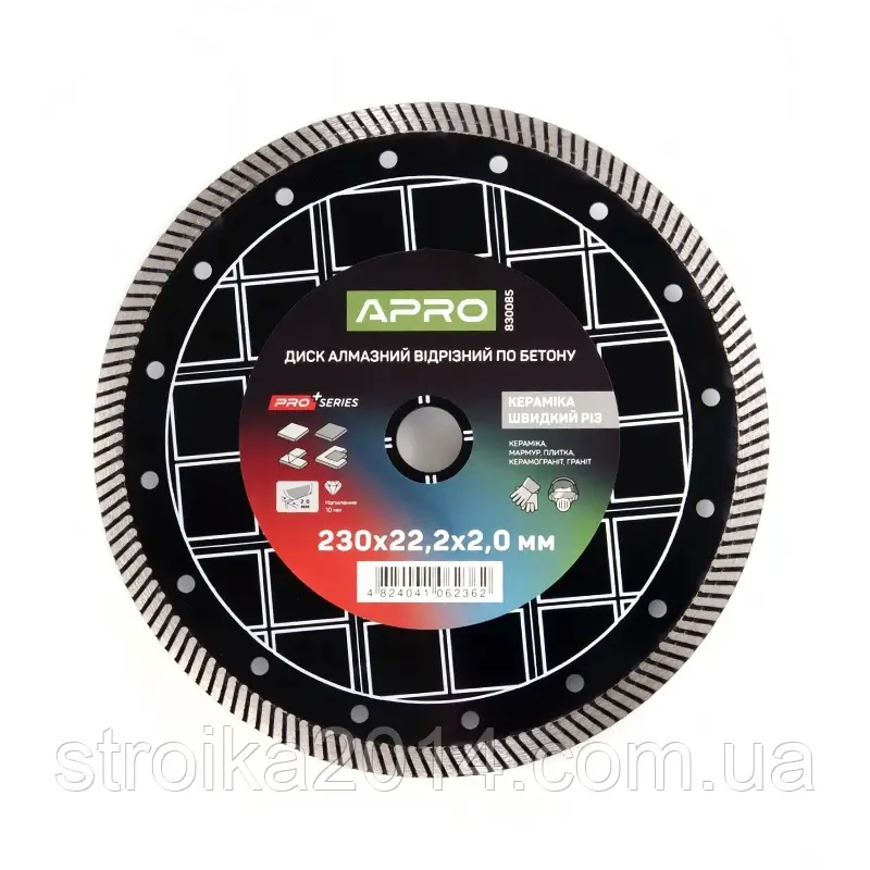 Диск алмазний по бетону Ø180х1.8х22.22мм 22-24% (Кераміка, Швидкий різ) APRO (830084)